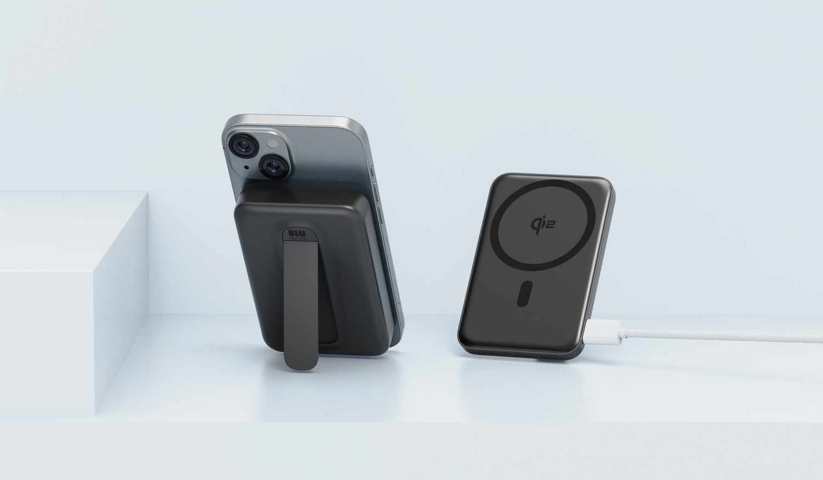 Blu Element Qi2 mince — Batterie externe sans fil avec support 10K — noir