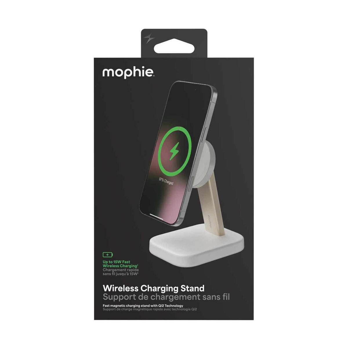 mophie Qi2 2-en-1 — Support de recharge sans fil 15W blanc pour téléphone et Apple AirPods
