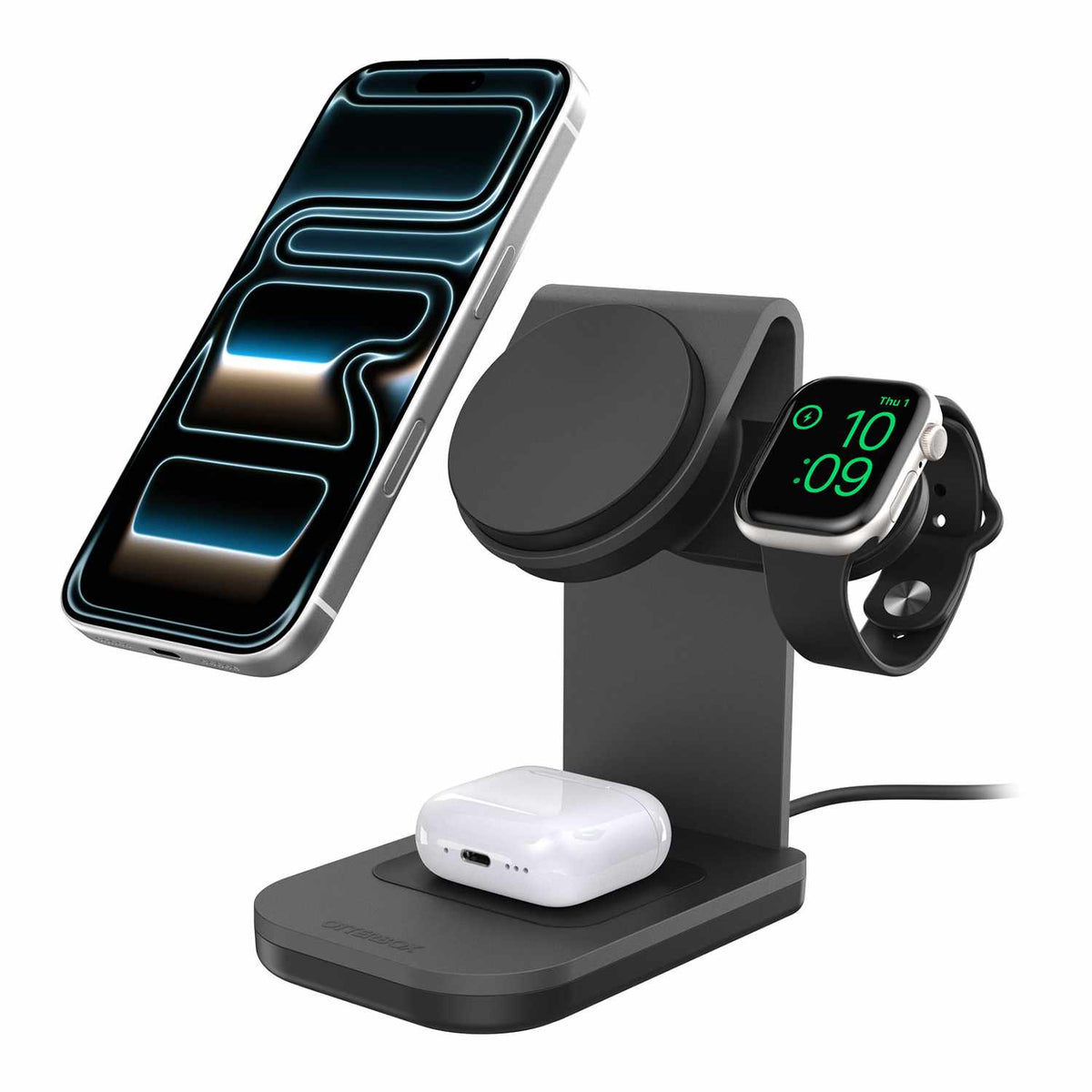OtterBox Qi2 3-en-1 — Support de recharge sans fil 25W — noir