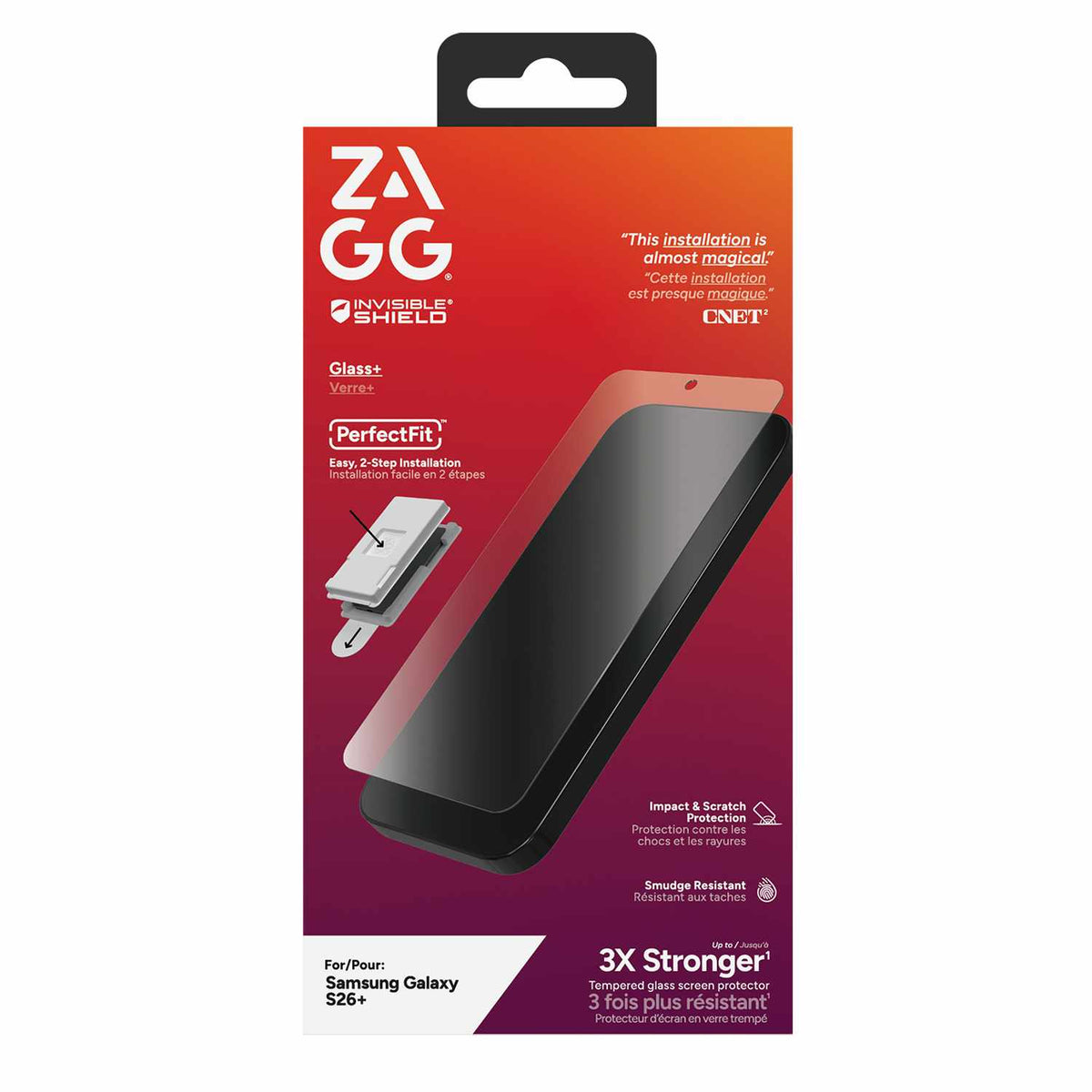 ZAGG InvisibleShield Glass Elite biométrique — Protecteur d’écran pour Samsung Galaxy S26+