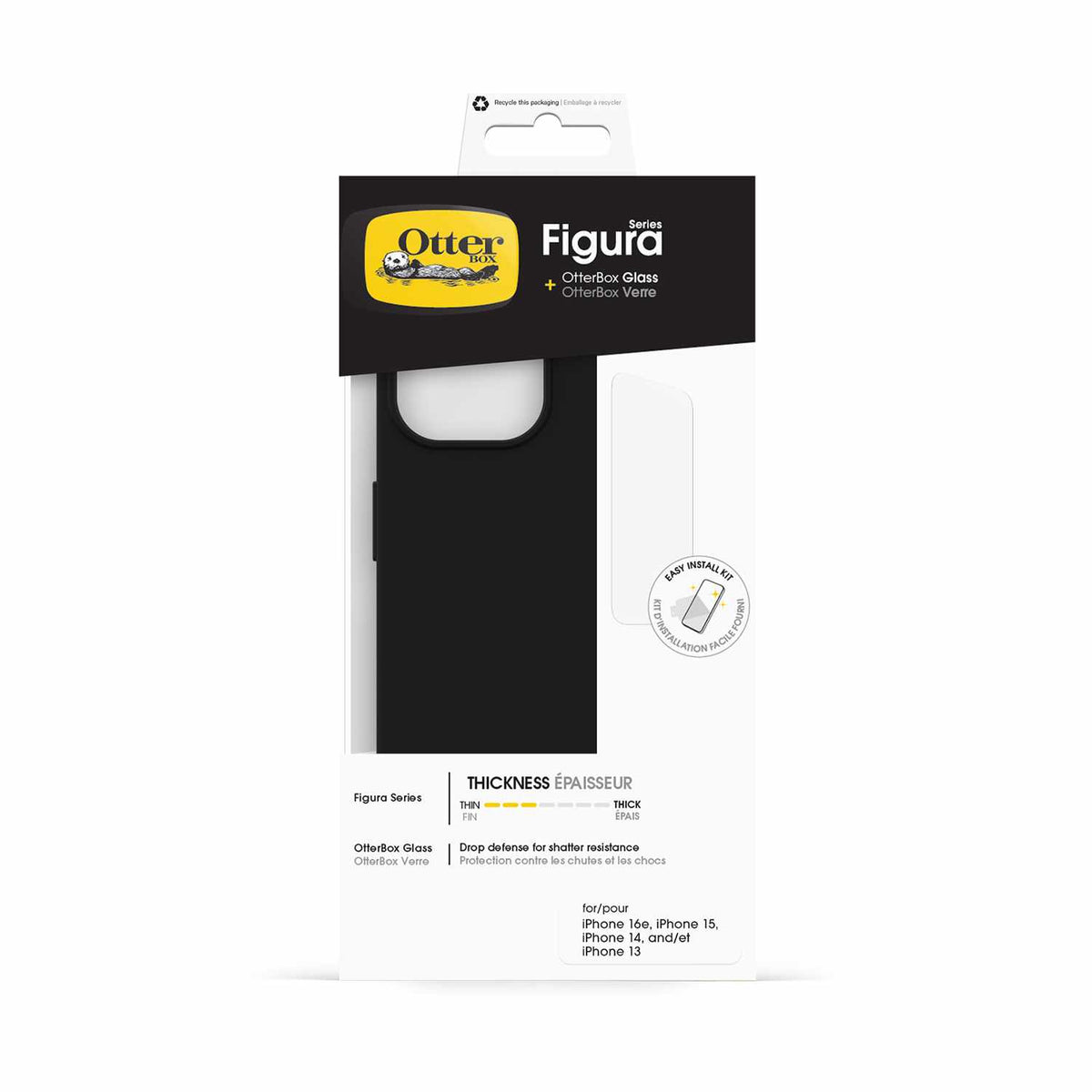 OtterBox Figura Case Black and Glass Screen Protector Bundle for iPhone 17e/16e/15/14/13