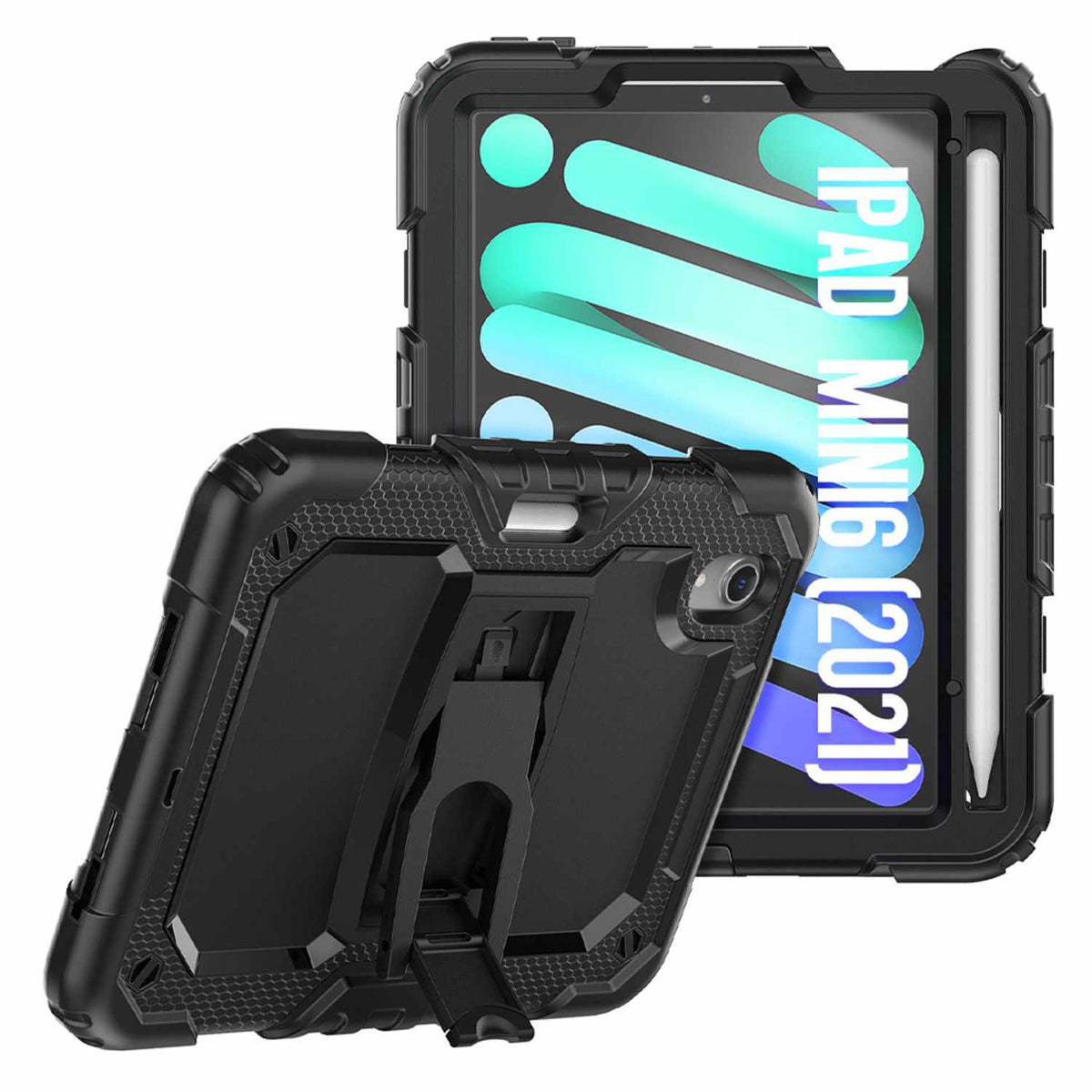 Emballage en vrac ultrarésistant — Étui avec support pour iPad Mini 7/Mini 6 — noir