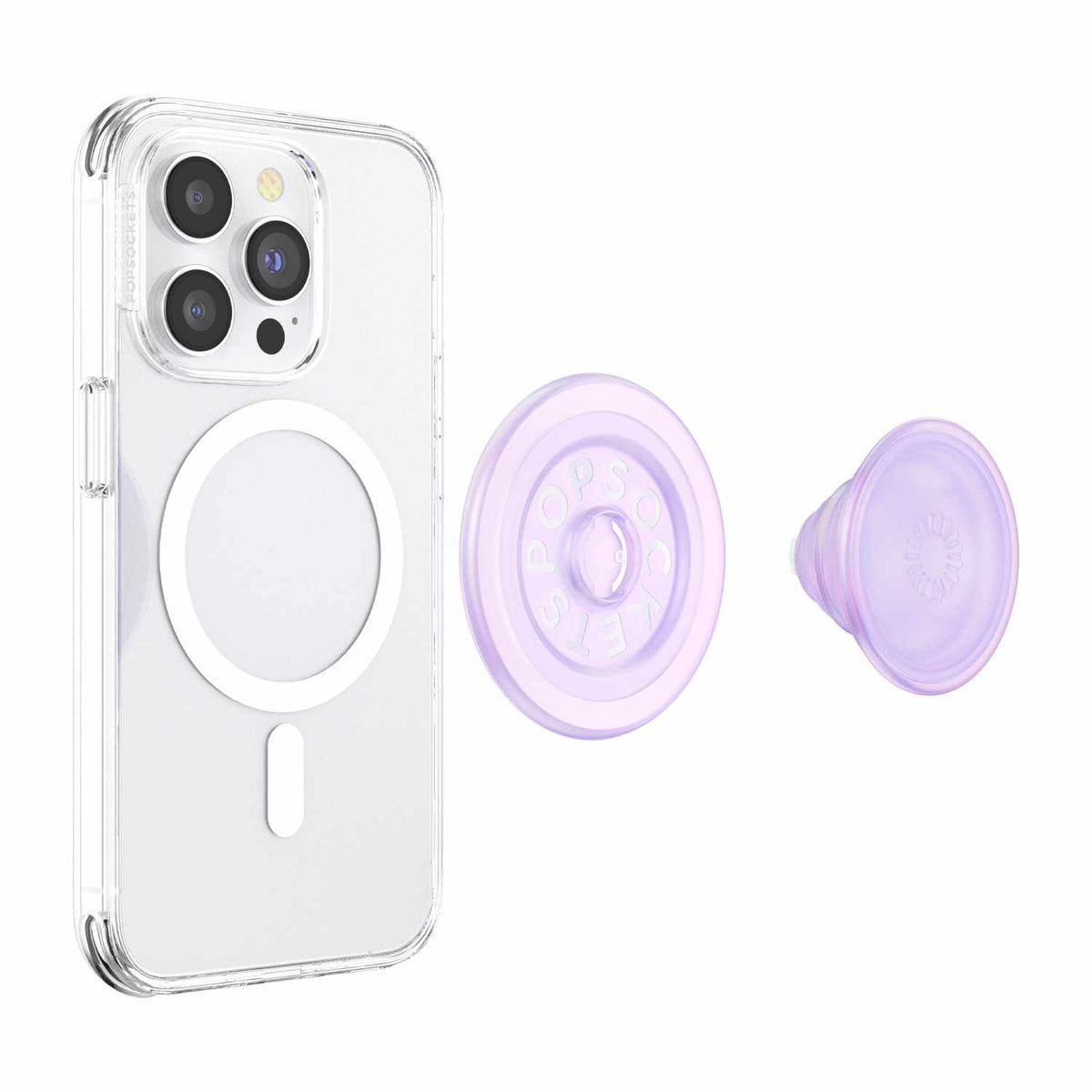 PopSockets PopGrip pour MagSafe Round avec anneau adaptateur Opalescent — transparent