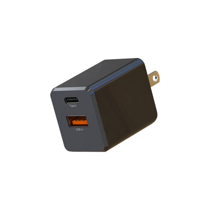 Blu Element — Chargeur mural double USB-C 20W PD et USB-A noir en emballage en vrac