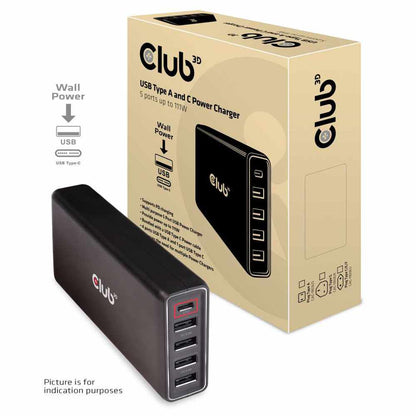 CAC1903US USB et USB-C Power — Chargeur/5 ports jusqu’à 111W USB-C recharge Câble Inclusive — noir