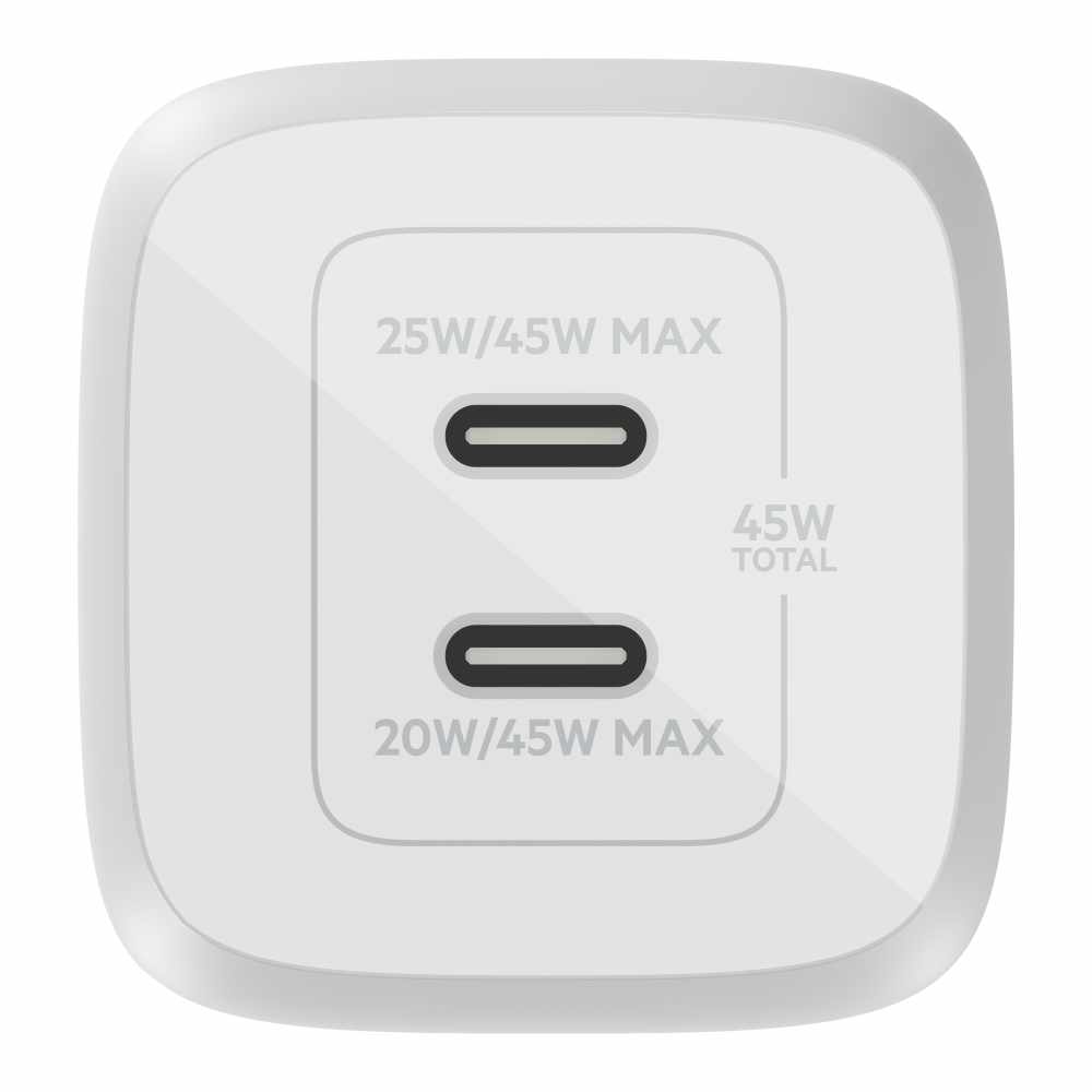 Belkin BoostCharge Wall Charger 45W PPS 2-Ports USB-C GaN White