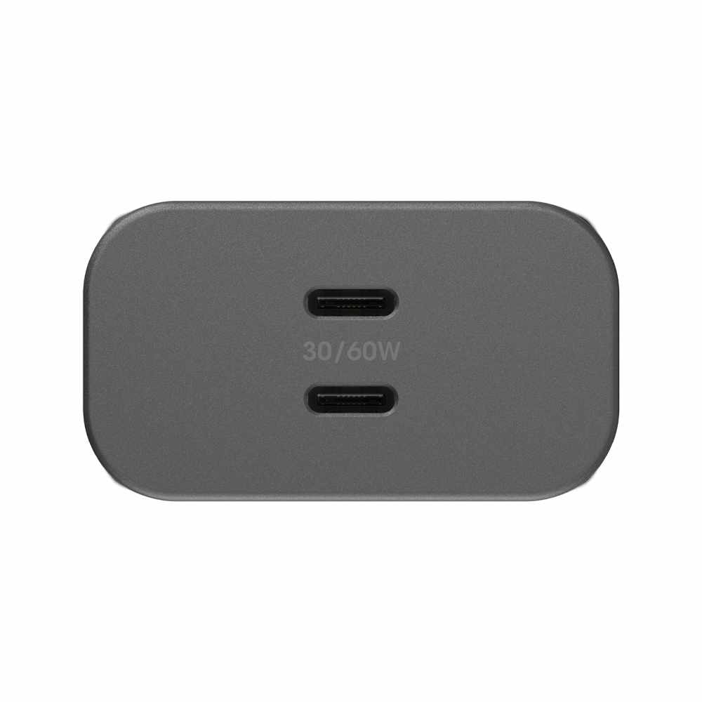 OtterBox Premium Pro — Chargeur mural 60W GaN PD/PPS 2-port USB-C noir avec pliable Prongs