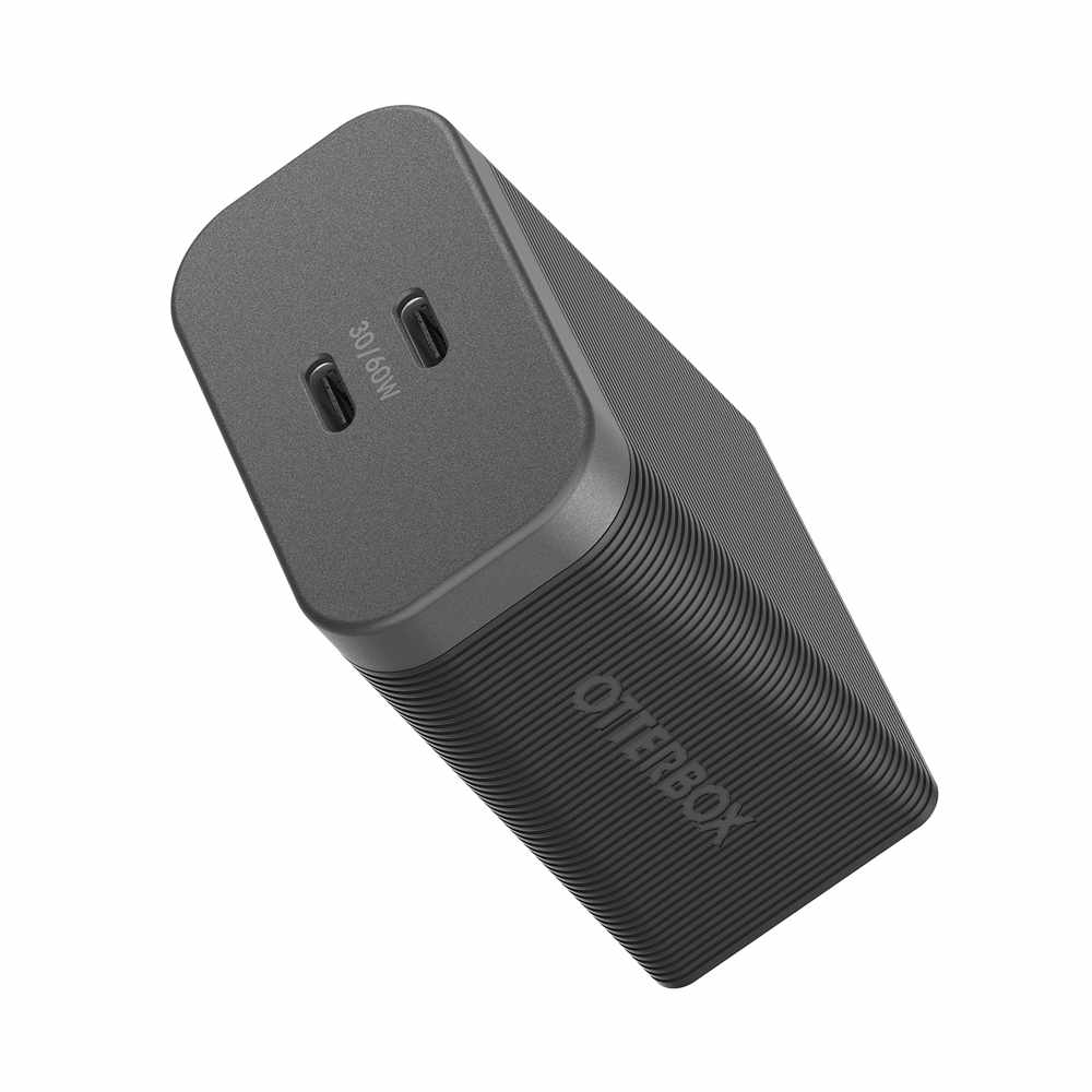 OtterBox Premium Pro — Chargeur mural 60W GaN PD/PPS 2-port USB-C noir avec pliable Prongs