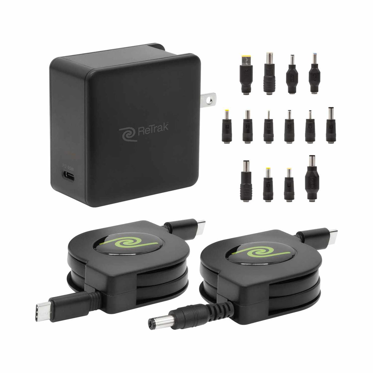 Helix/Retrak — Chargeur 65W avec 14 Tips noir + 6 po Câble USB-C pour Apple/PC ordinateur portable