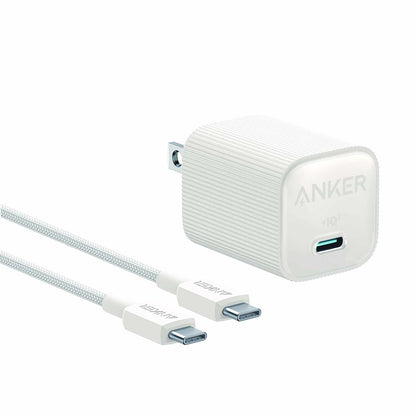 Anker Nano Wall Charger 30W USB-C White with USB-C Braided 3ft Cable