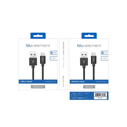 Blu Element Braided Charge/Sync USB-C to USB-A Cable 6ft Black