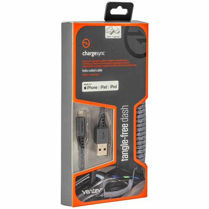 Ventev USB-A to Lightning Coiled Cable 1ft Grey
