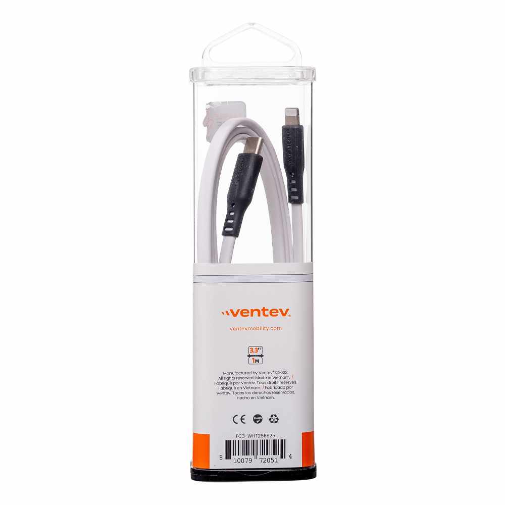 Ventev ChargeSync Flat — Câble USB-C vers Lightning 3 pi blanc
