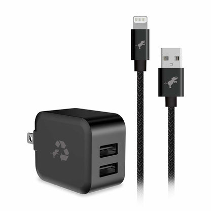 Nimble Wally Duo — Chargeur mural 12W 2-ports USB-A avec Câble USB-A vers Lightning — noir