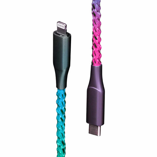 Helix/Retrak Lucid Charge LED Lightning to USB-C Cable Multi-Color
