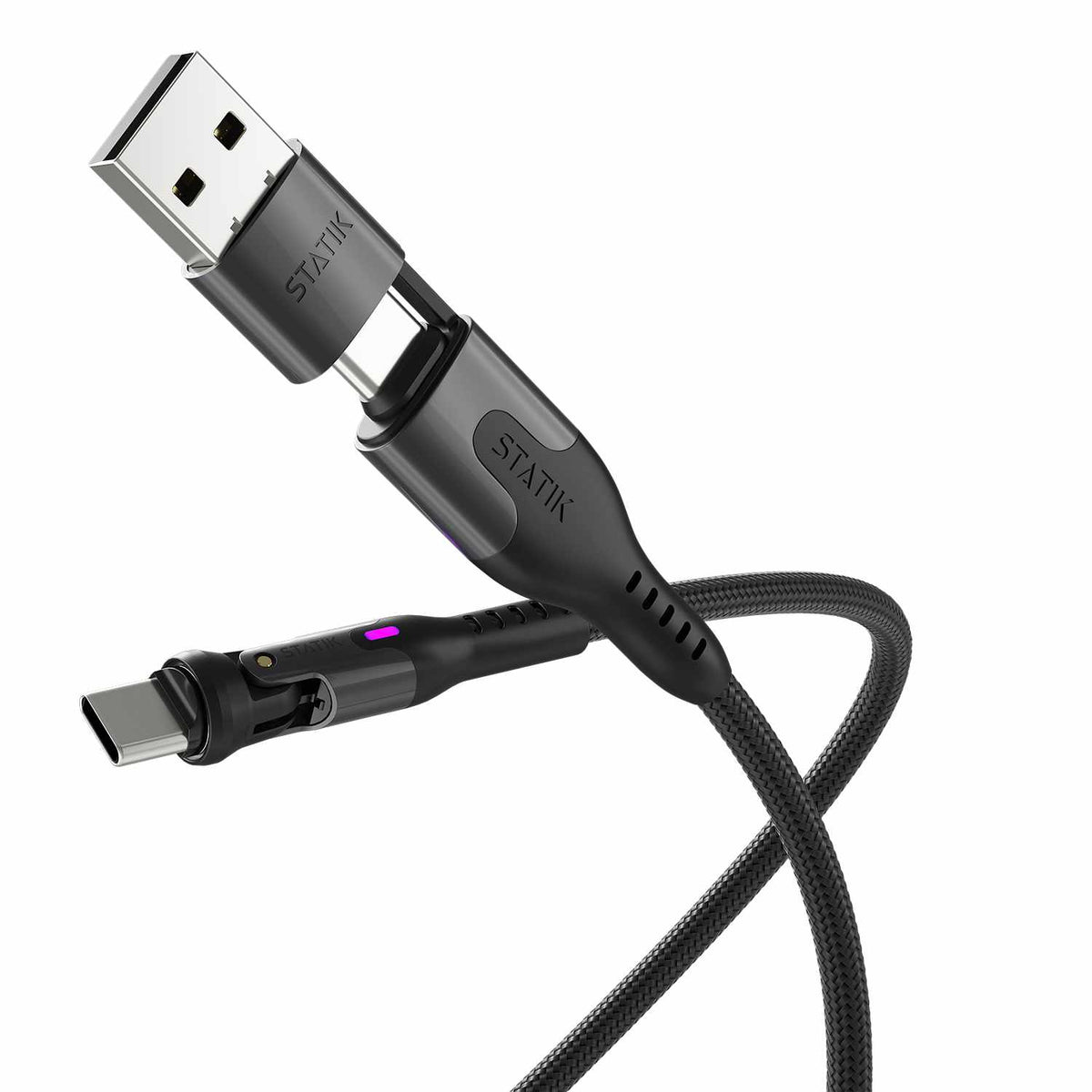 Statik PowerPivot Pro Nylon Braided Charge/Sync Cable USB-C to USB-C 4ft Black