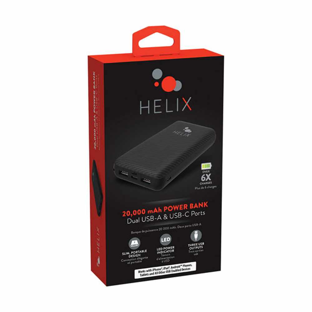 Helix/Retrak TurboVolt+ Power Bank 20,000 mAh with USB-A and USB-C Ports Black