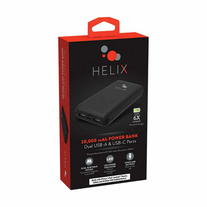 Helix/Retrak TurboVolt+ Power Bank 20,000 mAh with USB-A and USB-C Ports Black