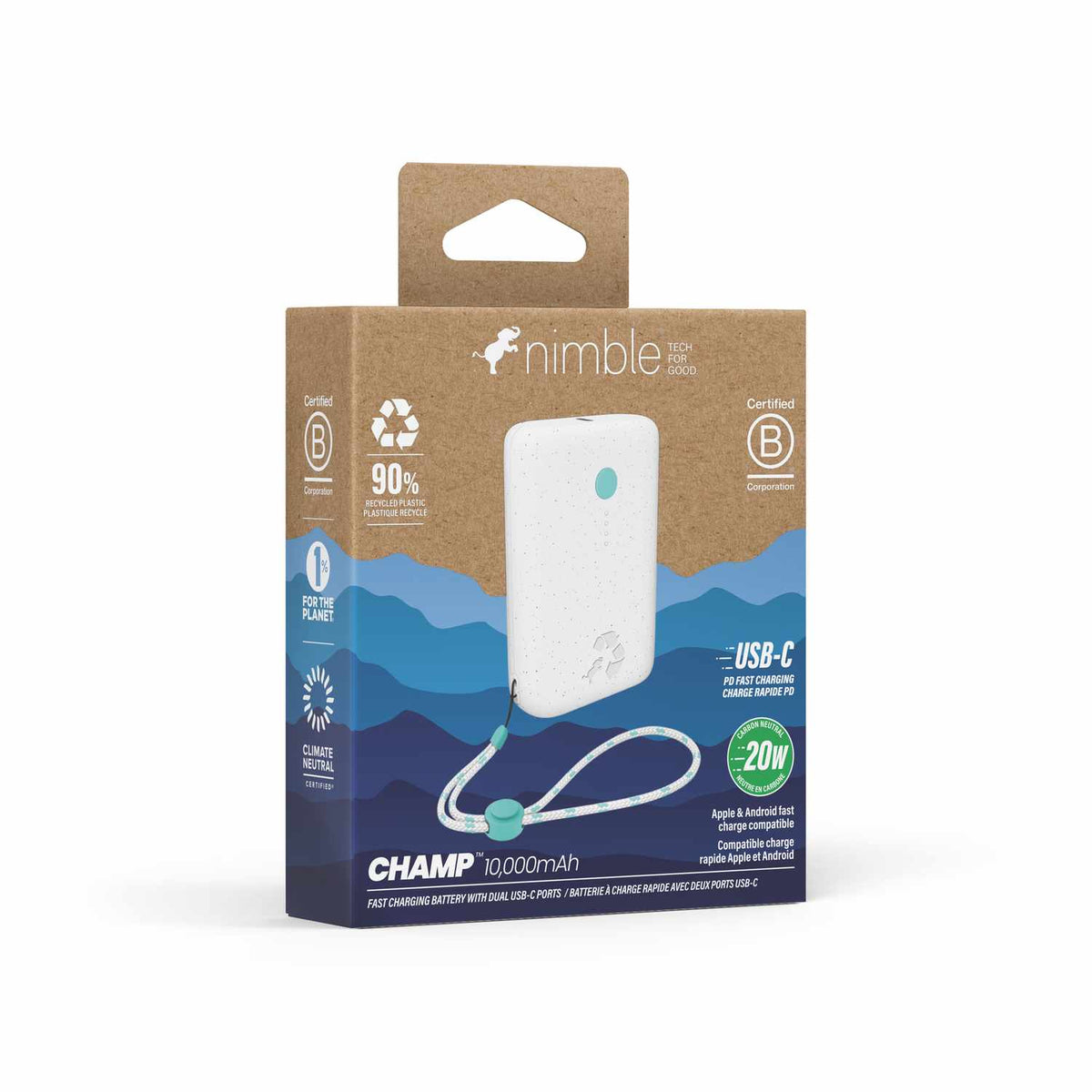 Nimble Champ PD Battery 10,000 mAh 20W 2-Ports USB-C Luna White