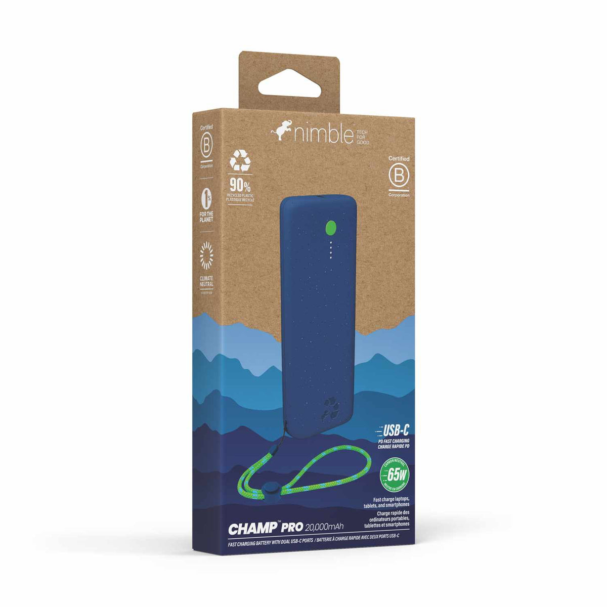 Nimble Champ Pro — Chargeur portable 20.000 mAh 65W foncé — bleu