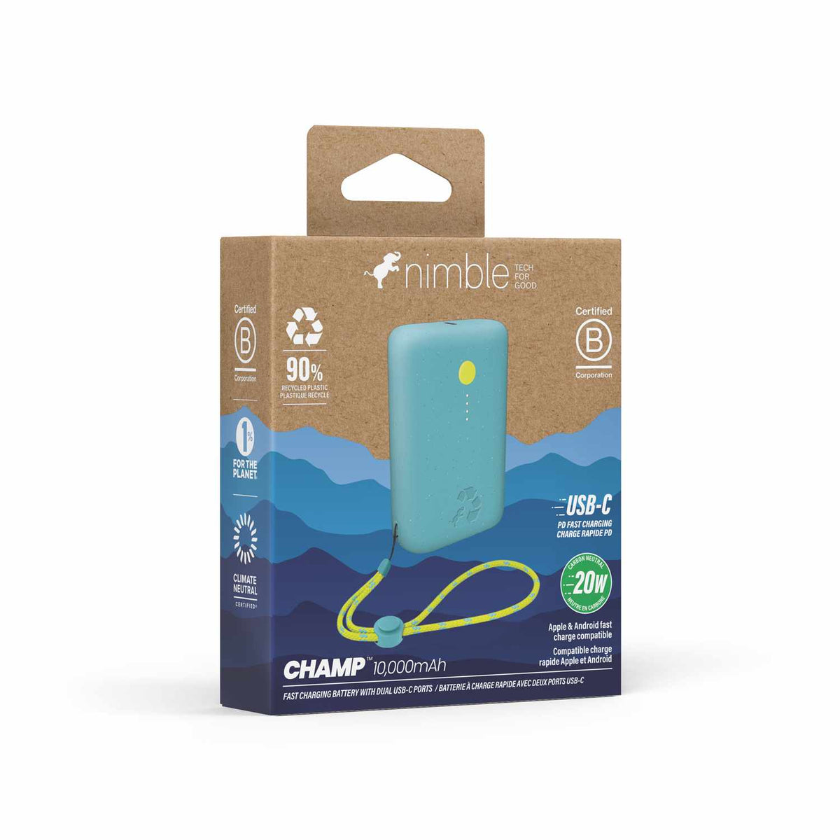 Nimble Champ PD Battery 10,000 mAh 20W 2-Ports USB-C Shorebreak Blue