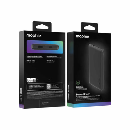 mophie Power Boost Batterie 10K mAh — Câble USB-C/USB-A port avec C-C noir