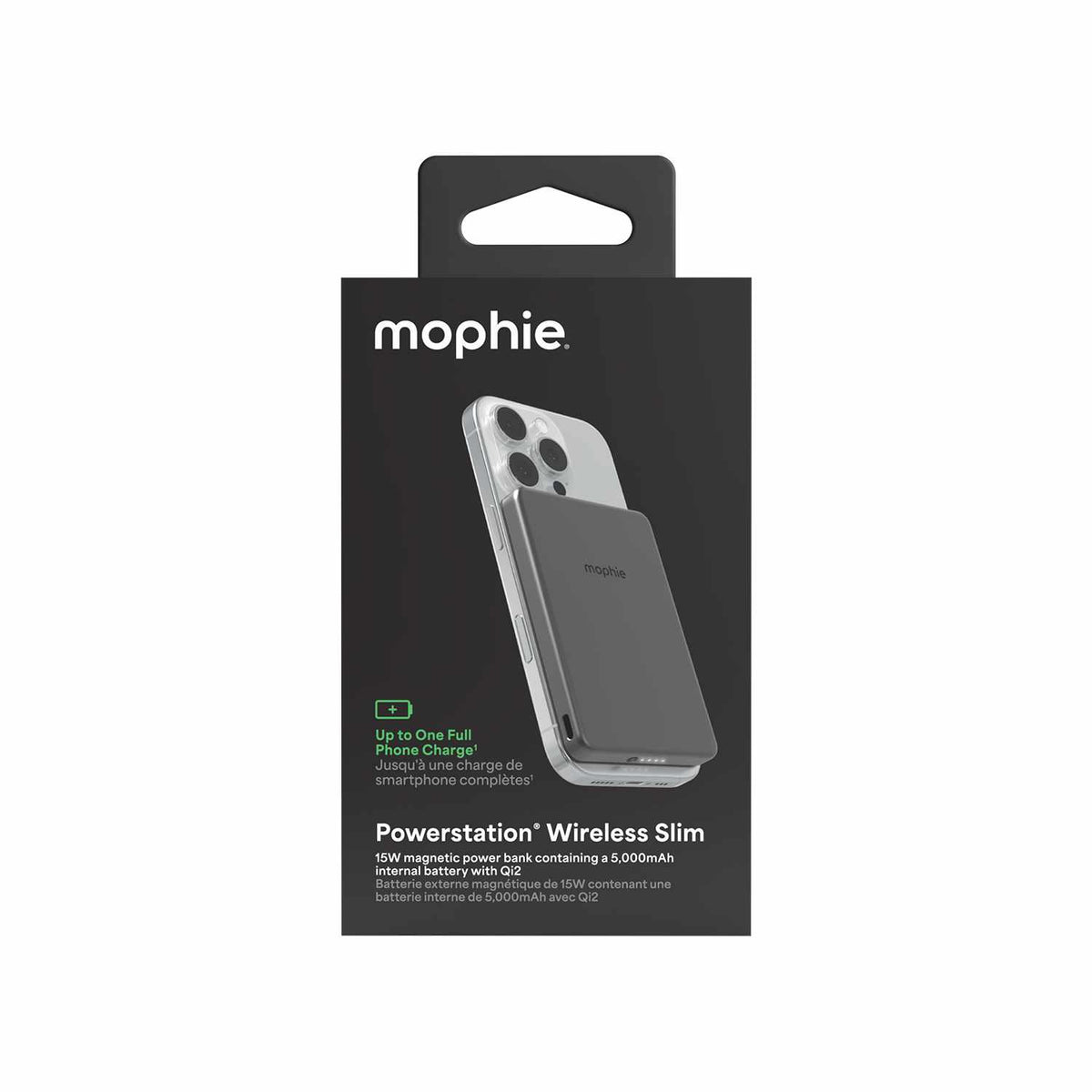 mophie Powerstation Qi2 Wireless Slim Power Bank 5,000 mAh 15W PD USB-C with USB-C Cable Black