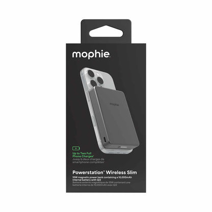 mophie Powerstation Qi2 Wireless Slim Power Bank 10000mAh 15W PD USB-C with USB-C Cable Black