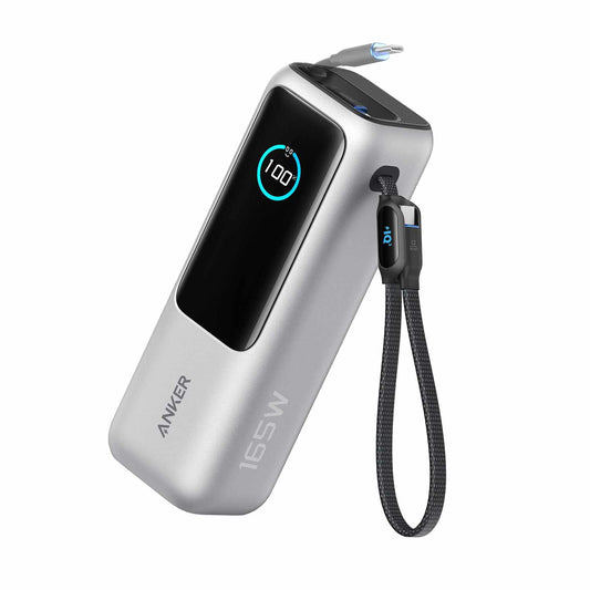 Anker 25,000 mAh Power Bank 165W with Built-In USB-C and Retractable Cable Silver