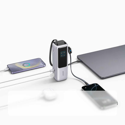Anker 25,000 mAh Power Bank 165W with Built-In USB-C and Retractable Cable Silver