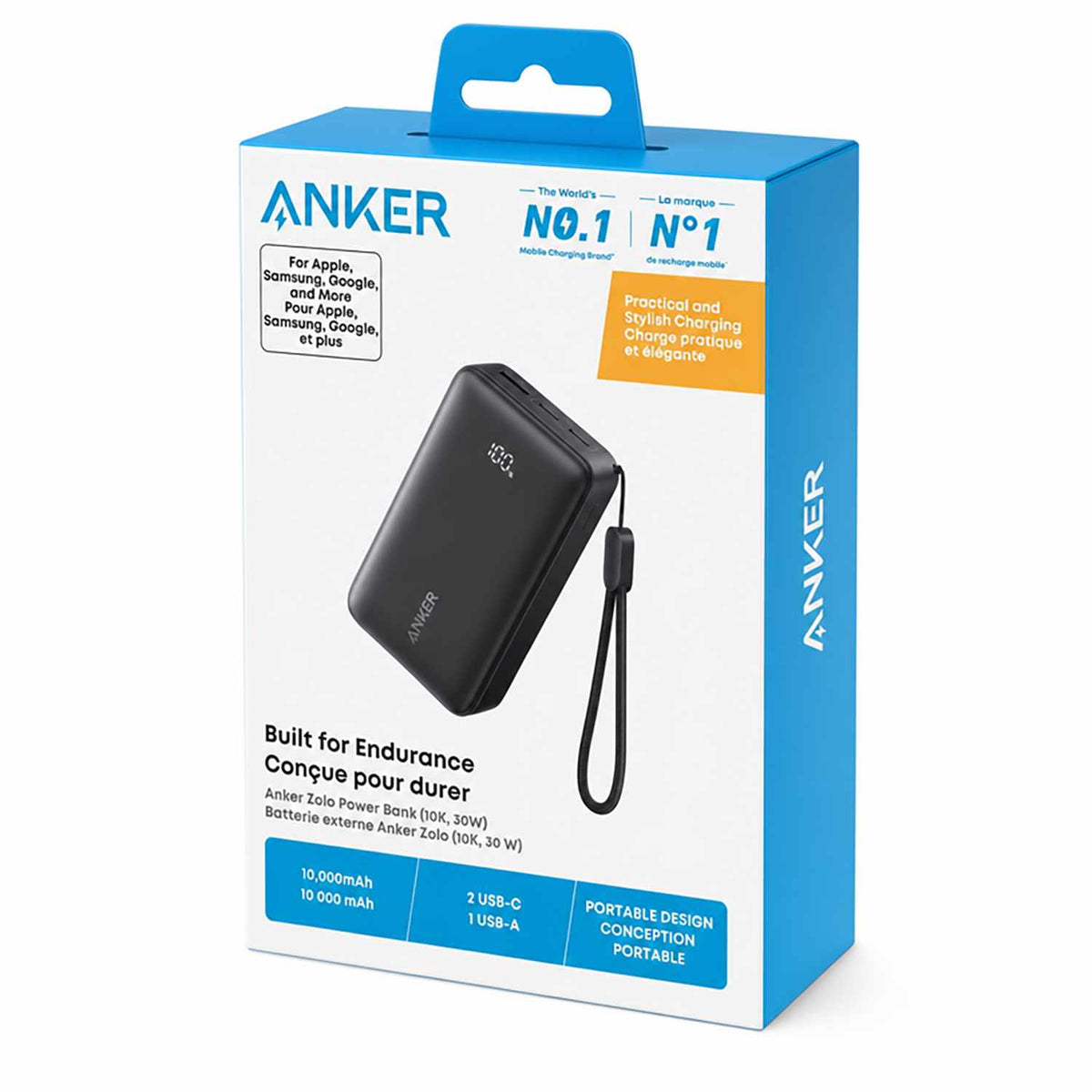 Anker 10000mAh 30W compact portable Batterie — noir