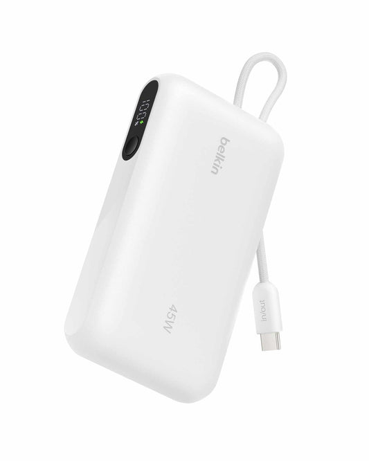 Belkin Ultracharge Power Bank 10,000 mAh 45W with Display and Cable Integrated White