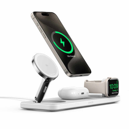 Anker MagGo Qi2 3-en-1 recharge sans fil Station 15W — blanc