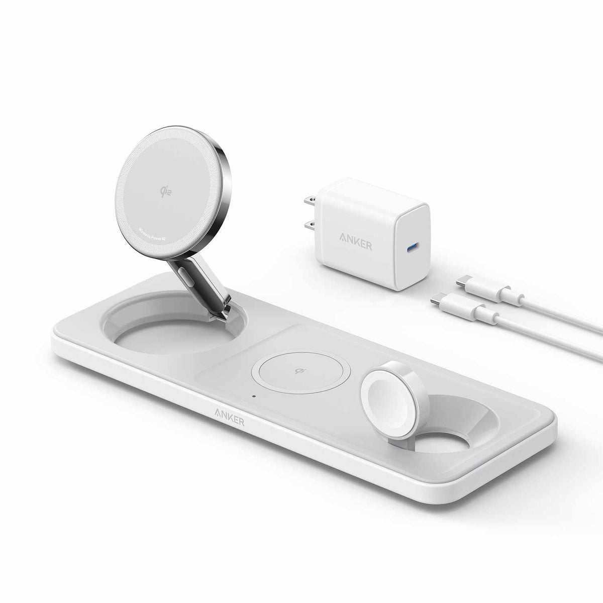 Anker MagGo Qi2 3-en-1 recharge sans fil Station 15W — blanc