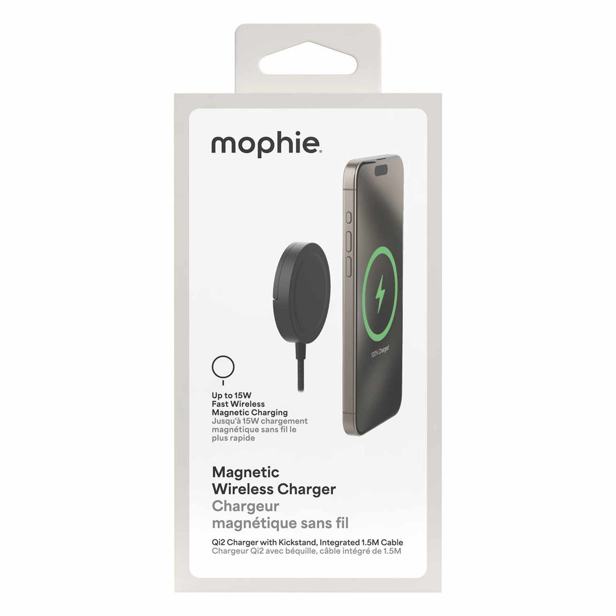 mophie Qi2 Compact Wireless Charger 15W with Built-in Kickstand Black