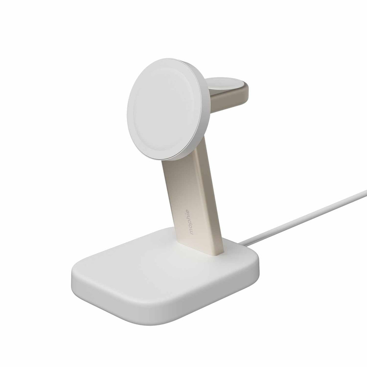 mophie Qi2 2-en-1 — Support de recharge sans fil 15W blanc pour téléphone et Apple Watch