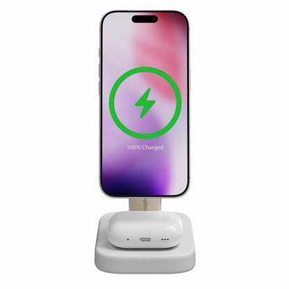 mophie Qi2 2-en-1 — Support de recharge sans fil 15W blanc pour téléphone et Apple AirPods