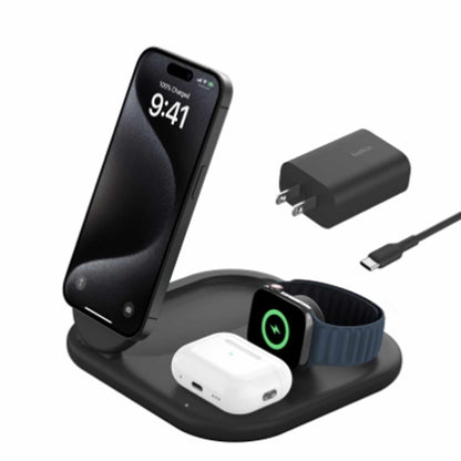 Belkin BoostCharge Qi2 3-en-1 — Support de recharge sans fil 15 W — noir