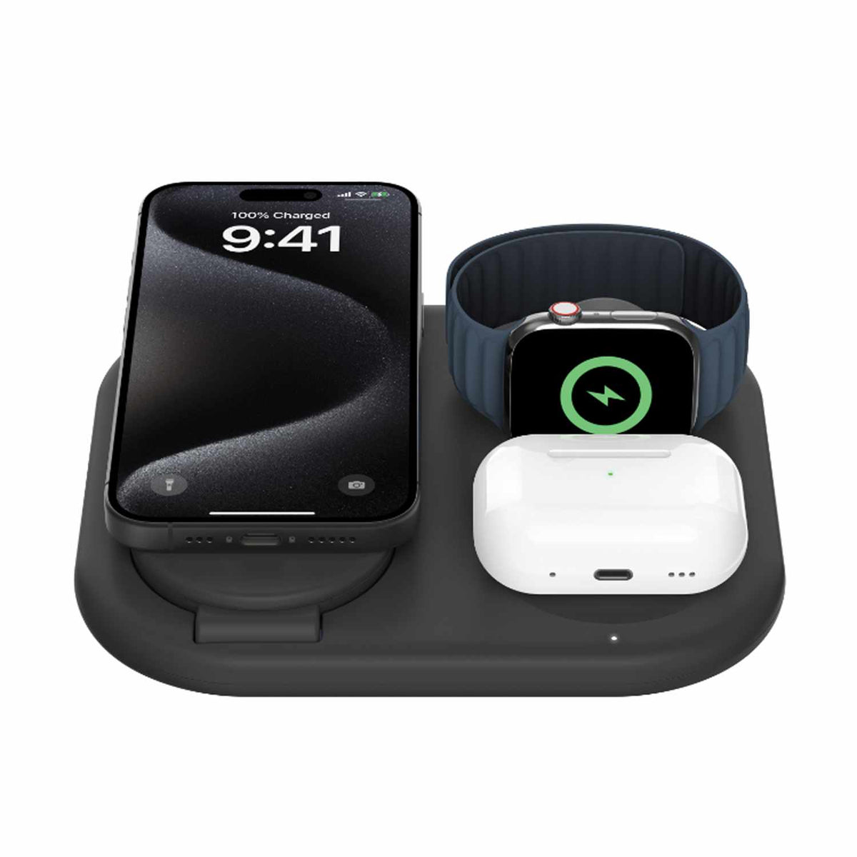 Belkin BoostCharge Qi2 3-en-1 — Support de recharge sans fil 15 W — noir