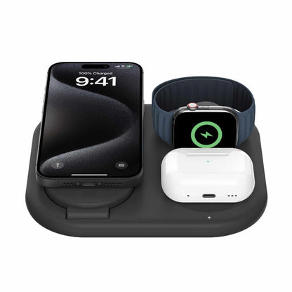 Belkin BoostCharge Qi2 3-en-1 — Support de recharge sans fil 15 W — noir
