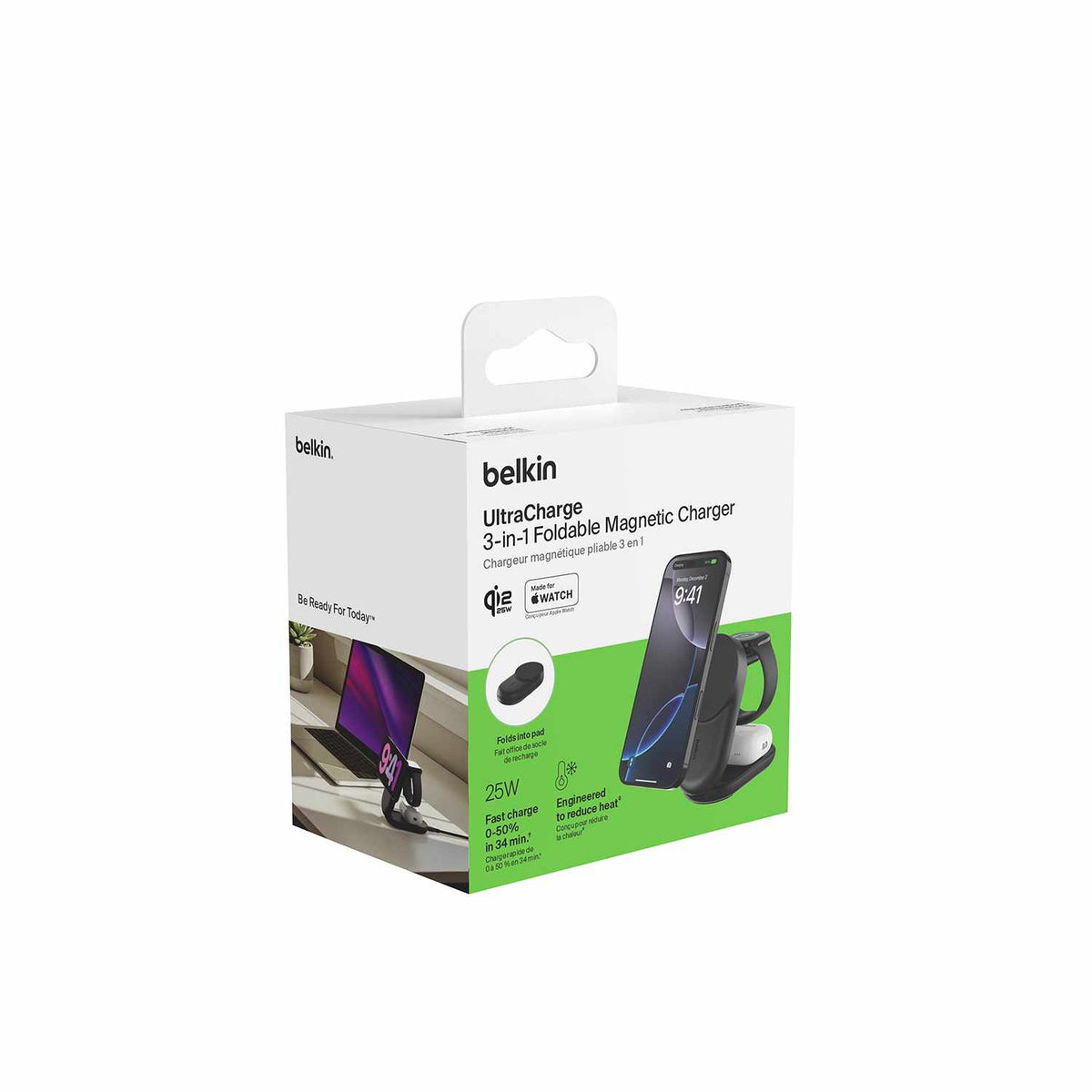 Belkin UltraCharge Qi2 3-in-1 Foldable Magnetic Charger 25W Black