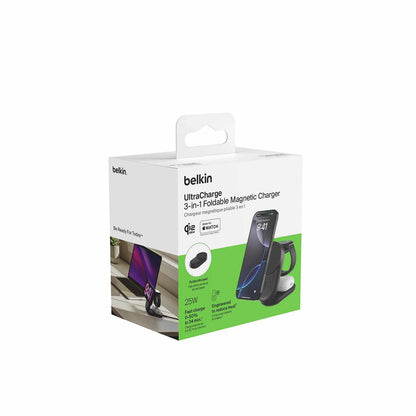 Belkin UltraCharge Qi2 3-in-1 Foldable Magnetic Charger 25W Black