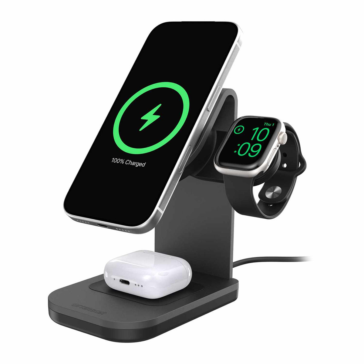 OtterBox Qi2 3-en-1 — Support de recharge sans fil 25W — noir