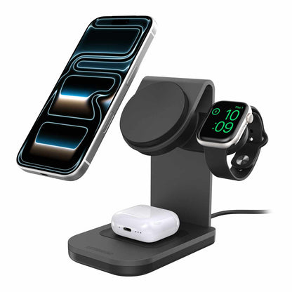 OtterBox Qi2 3-en-1 — Support de recharge sans fil 25W — noir