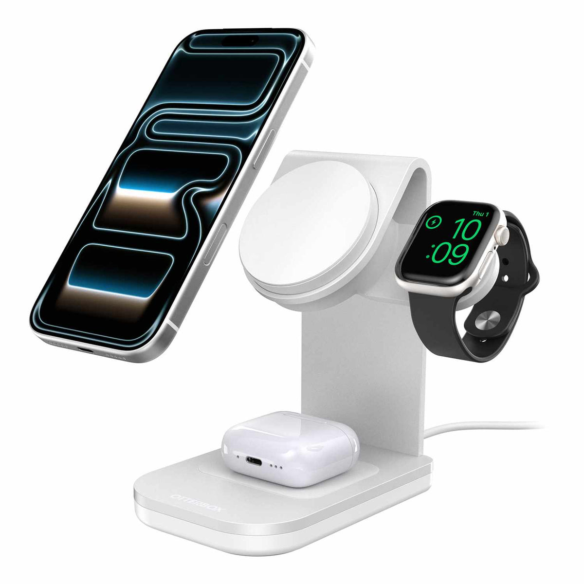 OtterBox Qi2 3-en-1 — Support de recharge sans fil 25W — blanc