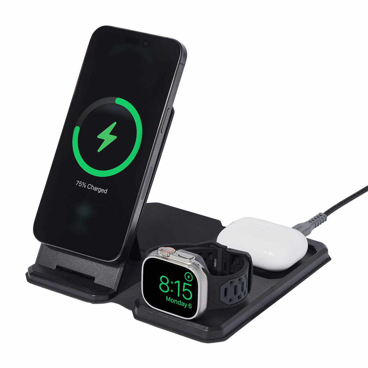 UAG SRGE 3-en-1 MagSafe Travel — Chargeur — noir/gris