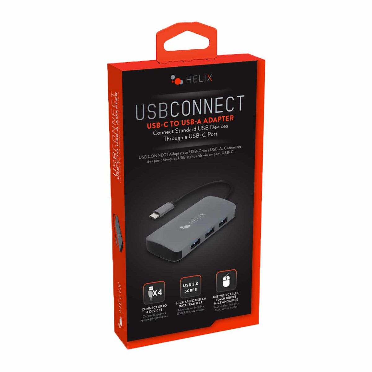 Helix/Retrak USB-C vers 4-port USB-A — Concentrateur — noir