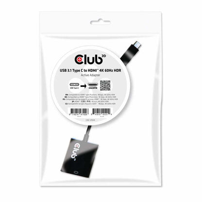 Club3D USB-C 3.1 Gen 1 to HDMI 2.0 4K 60Hz HDR Active Adapter Black