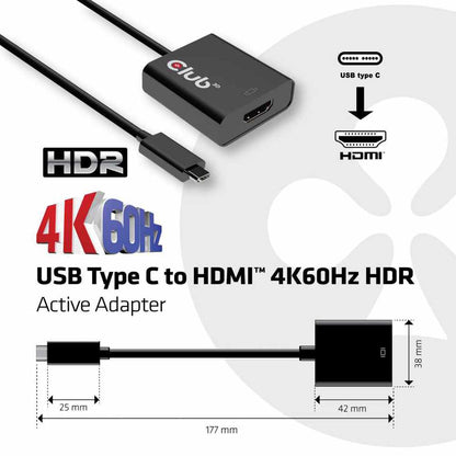 Club3D USB-C 3.1 Gen 1 to HDMI 2.0 4K 60Hz HDR Active Adapter Black