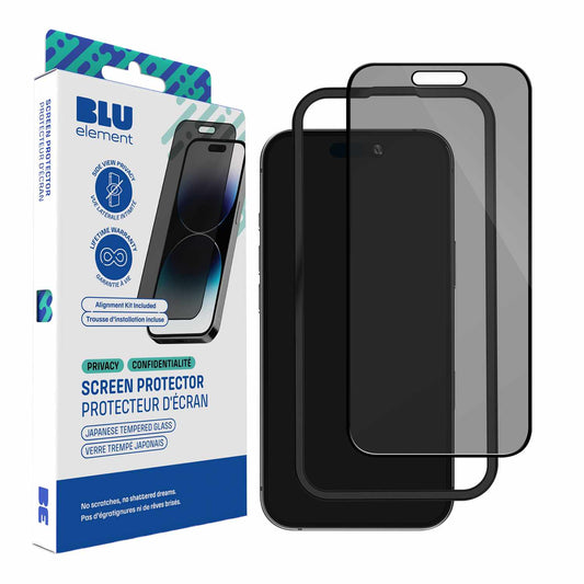 Blu Element Privacy Tempered Glass Screen Protector with Installation Kit for iPhone 16/15